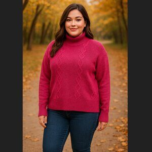 KUT From The Kloth Leona Sweater XL Magenta Pink Cable Knit Ribbed Long Sleeve